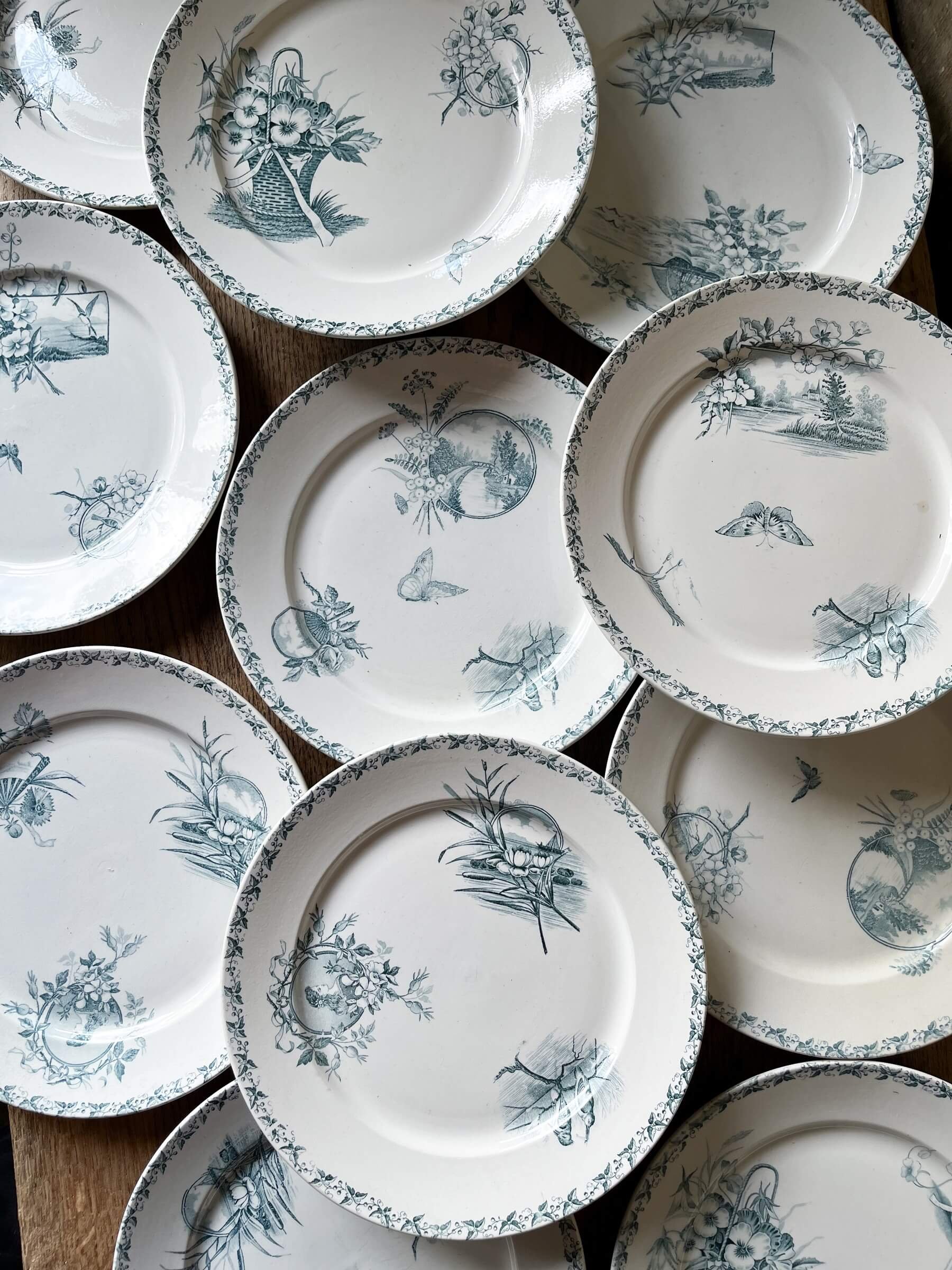 Set of 6 Antique French Ironstone Badonviller Terre de Fer Plates